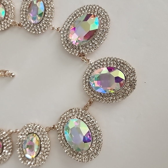 Statement Iridescent AB Necklace Earrings Set - Picture 5 of 9